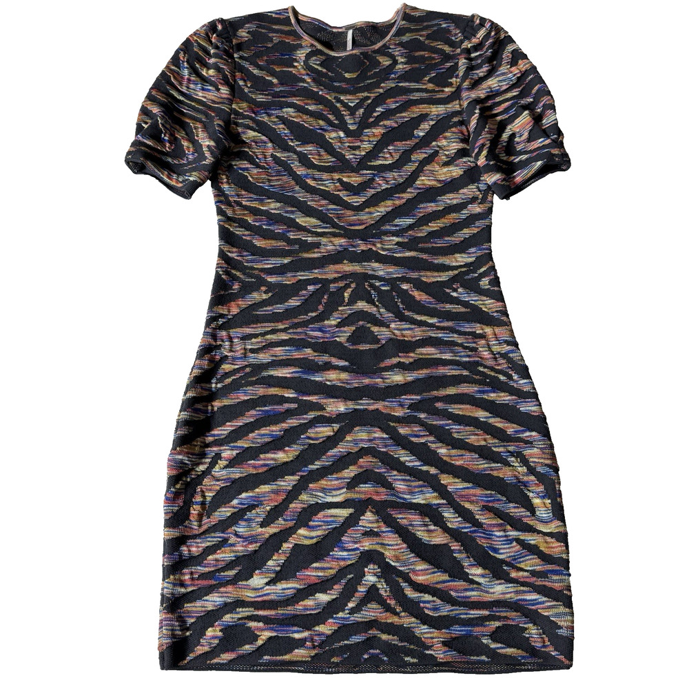 Free People Take Me Out Zebra Knit Mini Dress Small Puff Sleeve Bodycon Jacquard